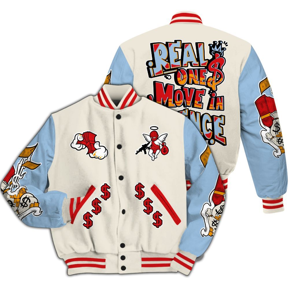 Varsity Jacket To Match Retro High OG Pale Ivory Psychic Blue 1s - Ones Move In Silence Graphic All Over Print