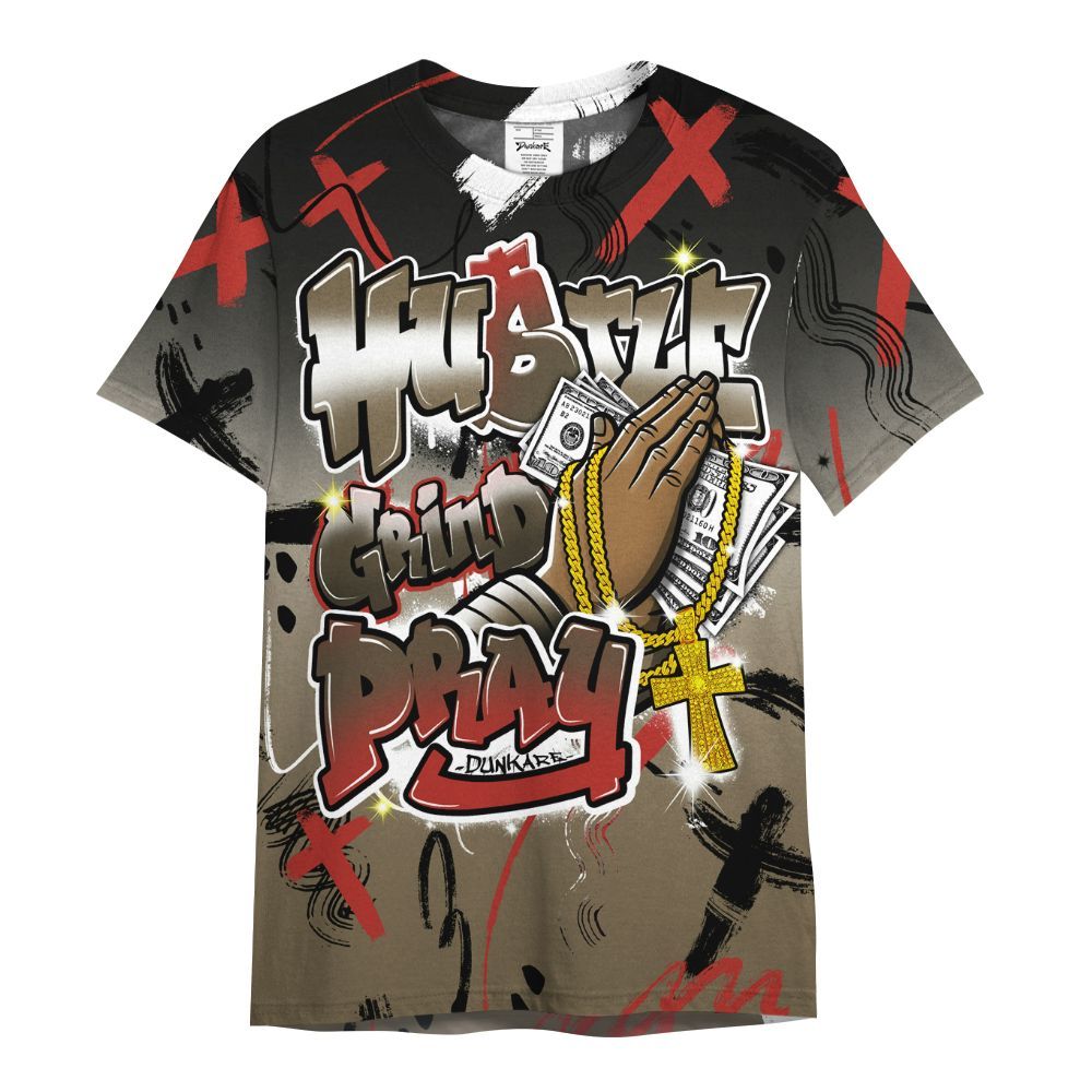 Shirt To Match Olive 9s - Money Hustle Grind Pray All Over Print
