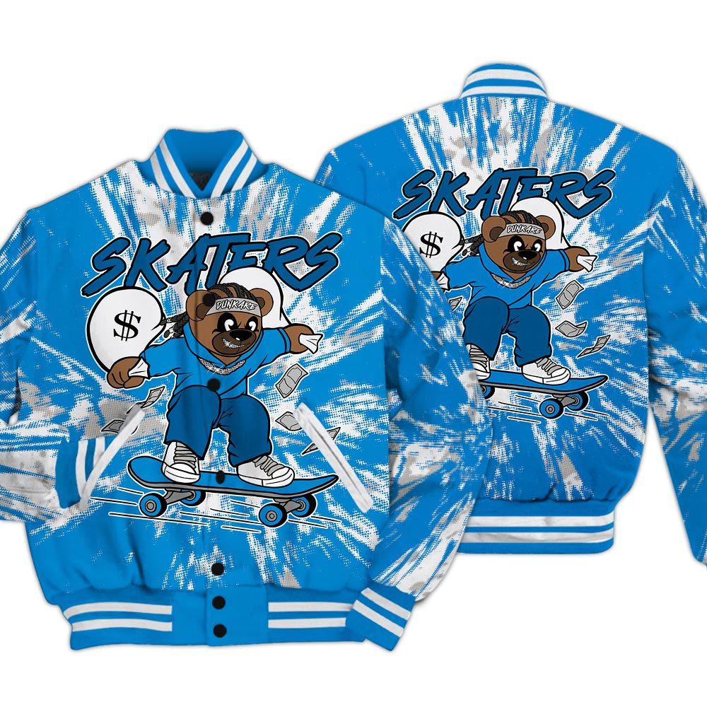 Varsity Jacket To Match Industrial Blue 4s - Skaters Bear Luxury Varsity Jacket Unisex