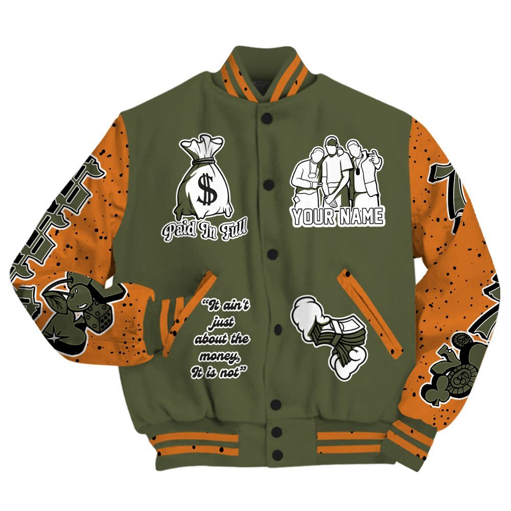 Varsity Jacket To Match Olive 5s - Paid In Full Baseball Varsity Jacket Custom Name All Over Print