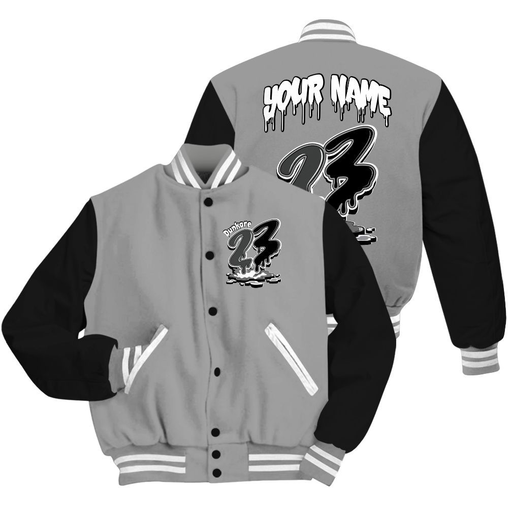 Varsity Jacket To Match Black Wolf Grey 12s - Custom Name 23 Drip All Over Print