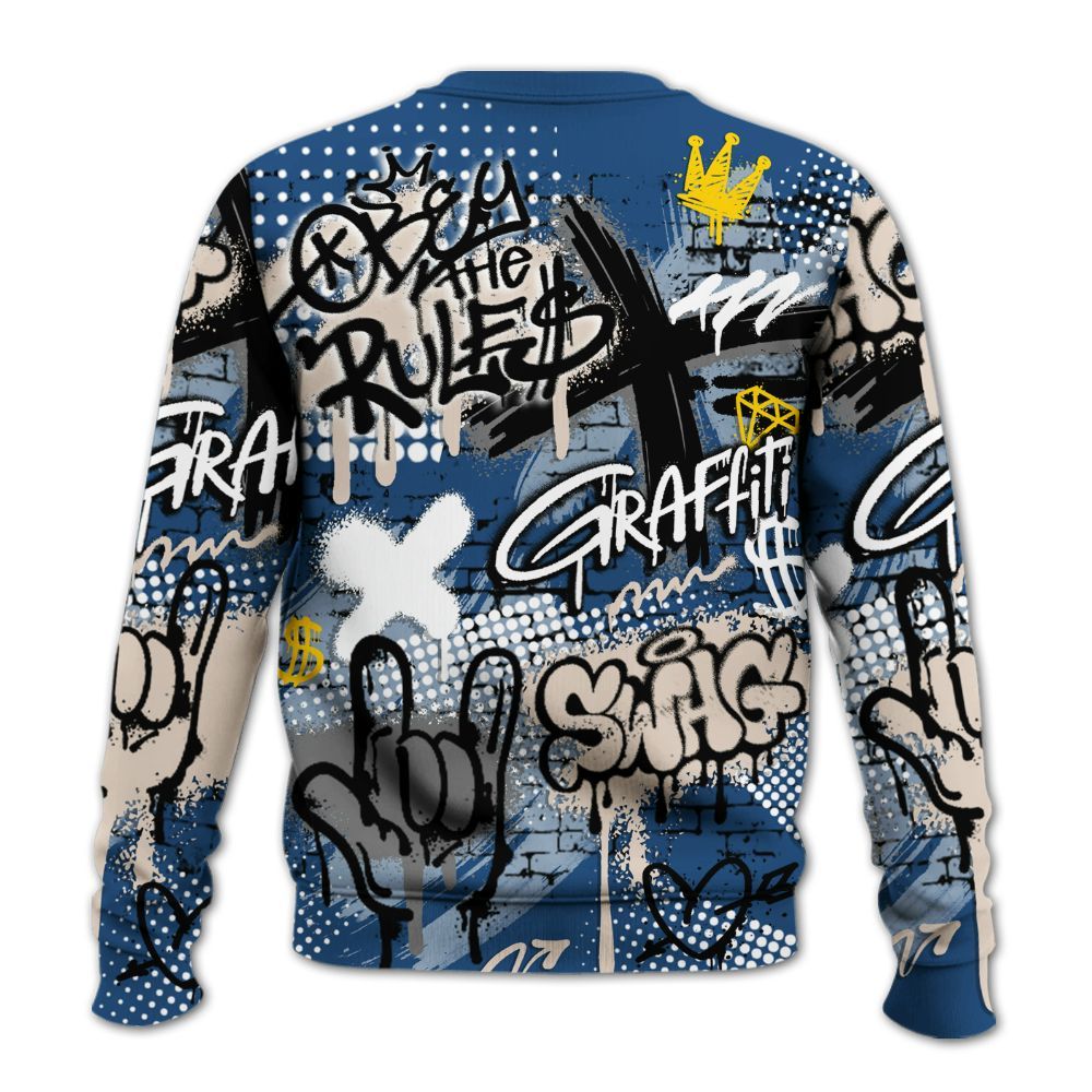 Sweatshirt To Match High OG Midnight Navy 1s - True It Real Graffiti Streetwear All Over Print
