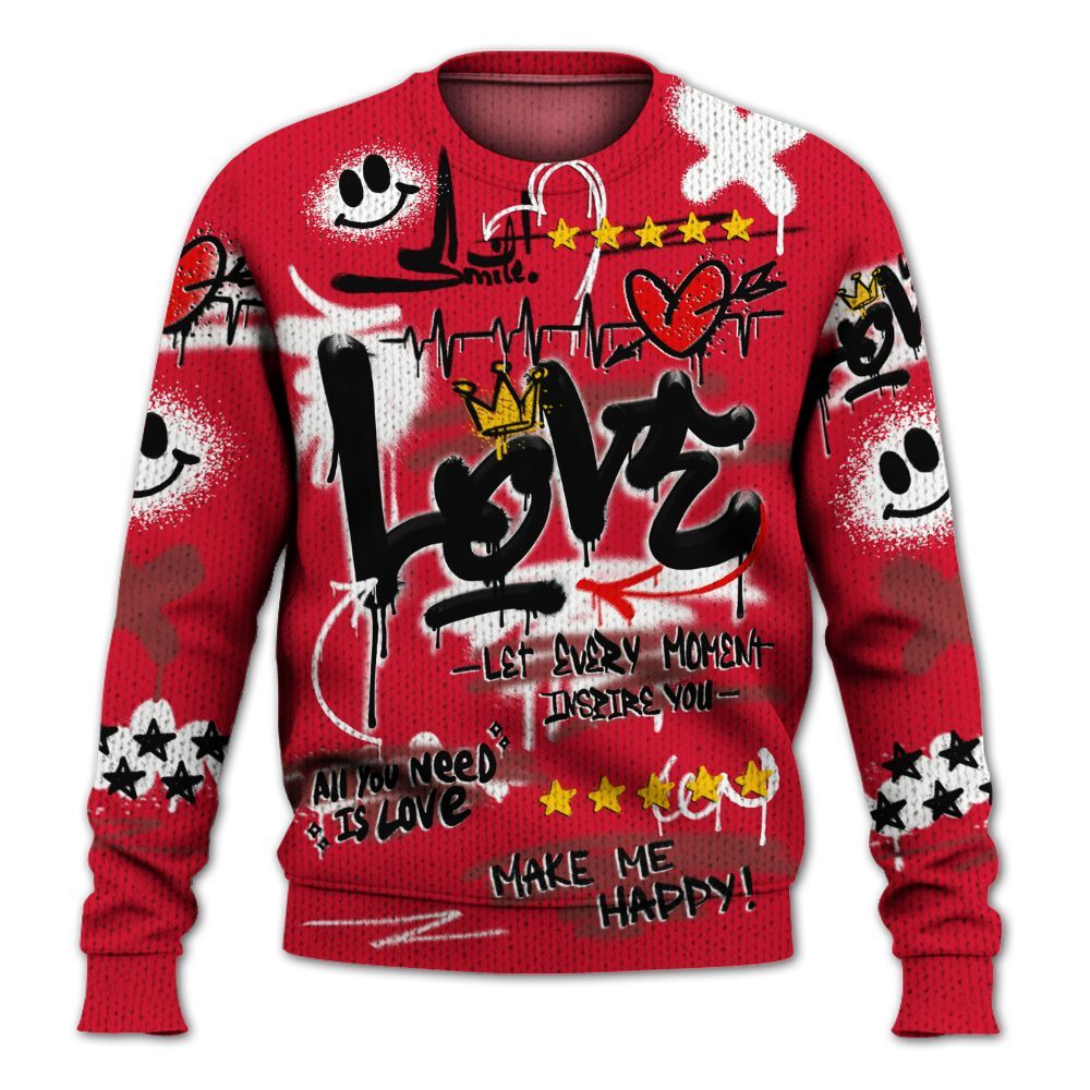 Knitted Sweater To Match Air Max Sunder Gore Tex Fire Red - Happy Love Beats Graffiti Streetwear