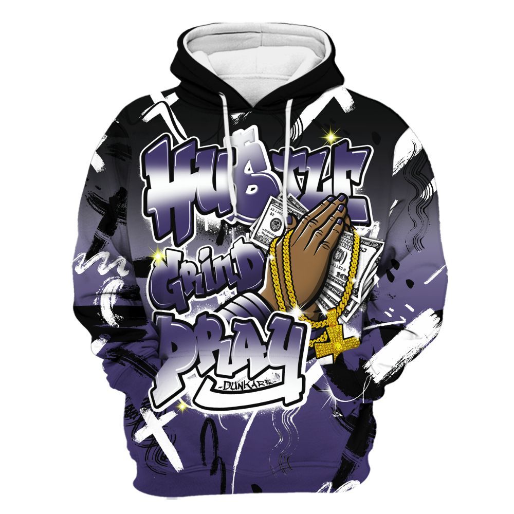 Hoodie To Match Retro Court Purple 13s - Money Hustle Grind Pray All Over Print