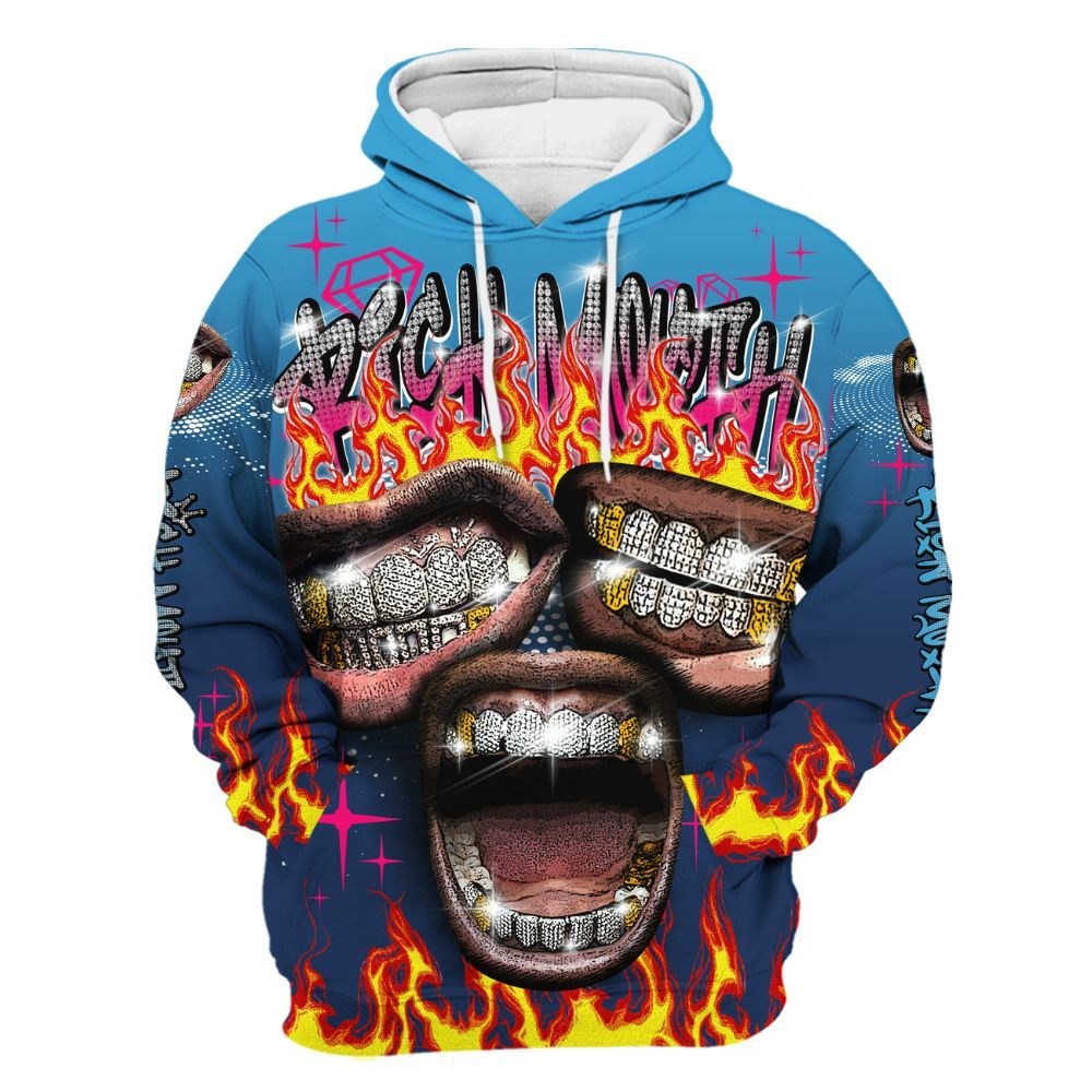 Hoodie To Match Air Max 180 University Blue - Rich Mouth Fire Rap Retro 90s All Over Print