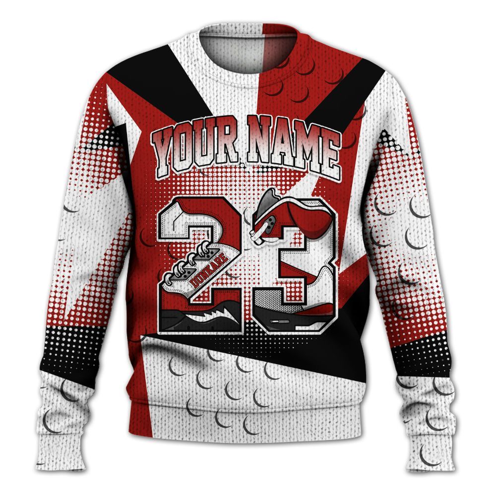 Knitted Sweater To Match High OG Varsity Red 1s - Poly Custom Name Number 23 5s