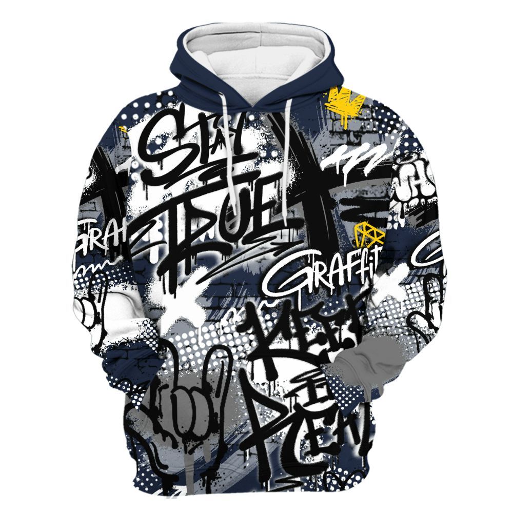 Hoodie To Match Dunk Low White Midnight Navy - True It Real Graffiti Streetwear All Over Print