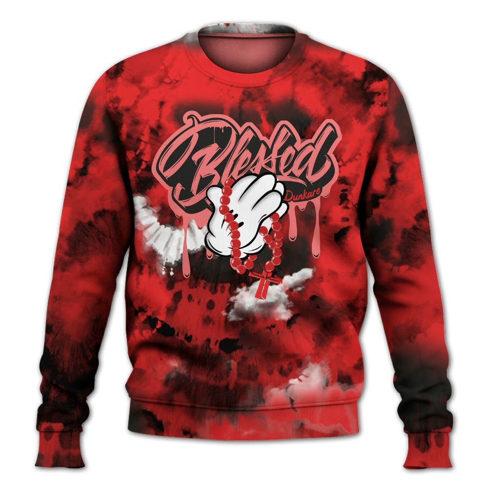 Sweatshirt To Match Red Thunder 4s - God Blessed Tie Dye All Over Print