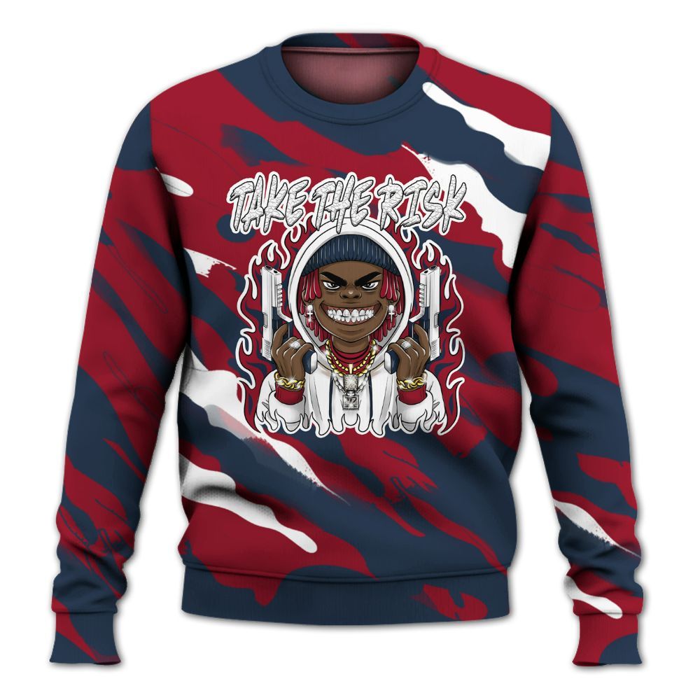 Sweatshirt To Match White Midnight Navy 6s - Take The Risk Colored All Over Print