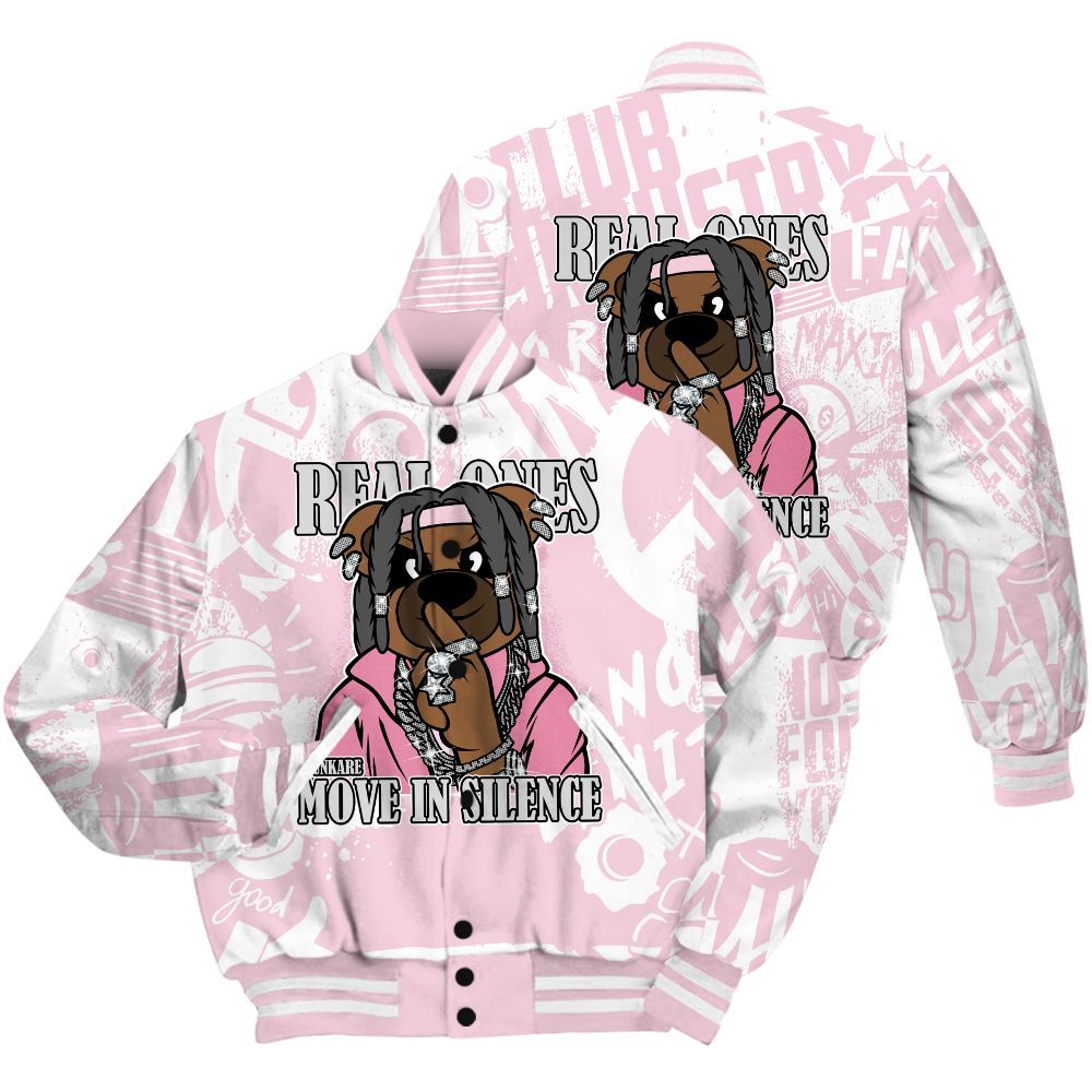 Varsity Jacket To Match Orchid 4s Shirt - Silent Achievers Bear Monogram Graffiti All Over Print