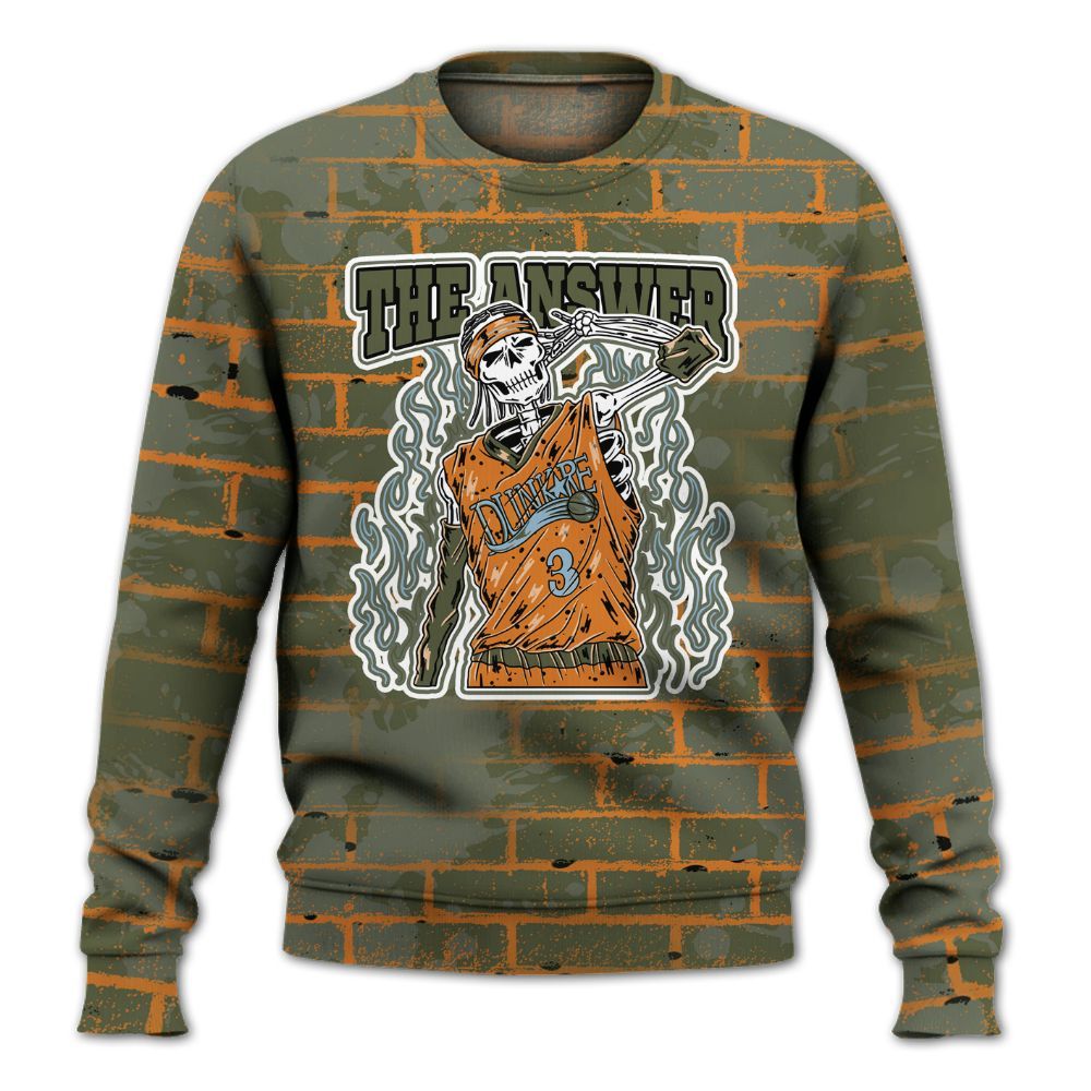 Dunkare Olive 5s Shirt - Allen Answer Skeleton Brick All Over Print Unisex Sweatshirt