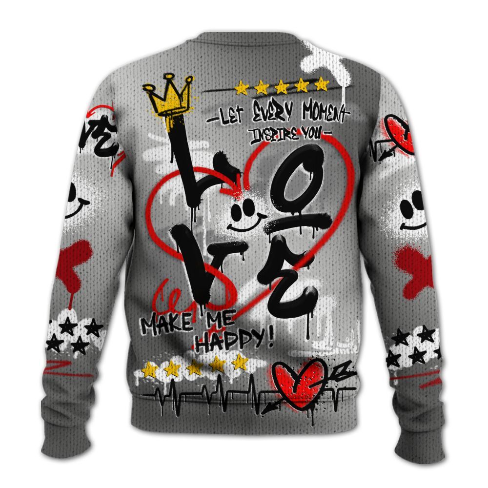 Knitted Sweater To Match Metallic Silver 14s - Happy Love Beats Graffiti Streetwear