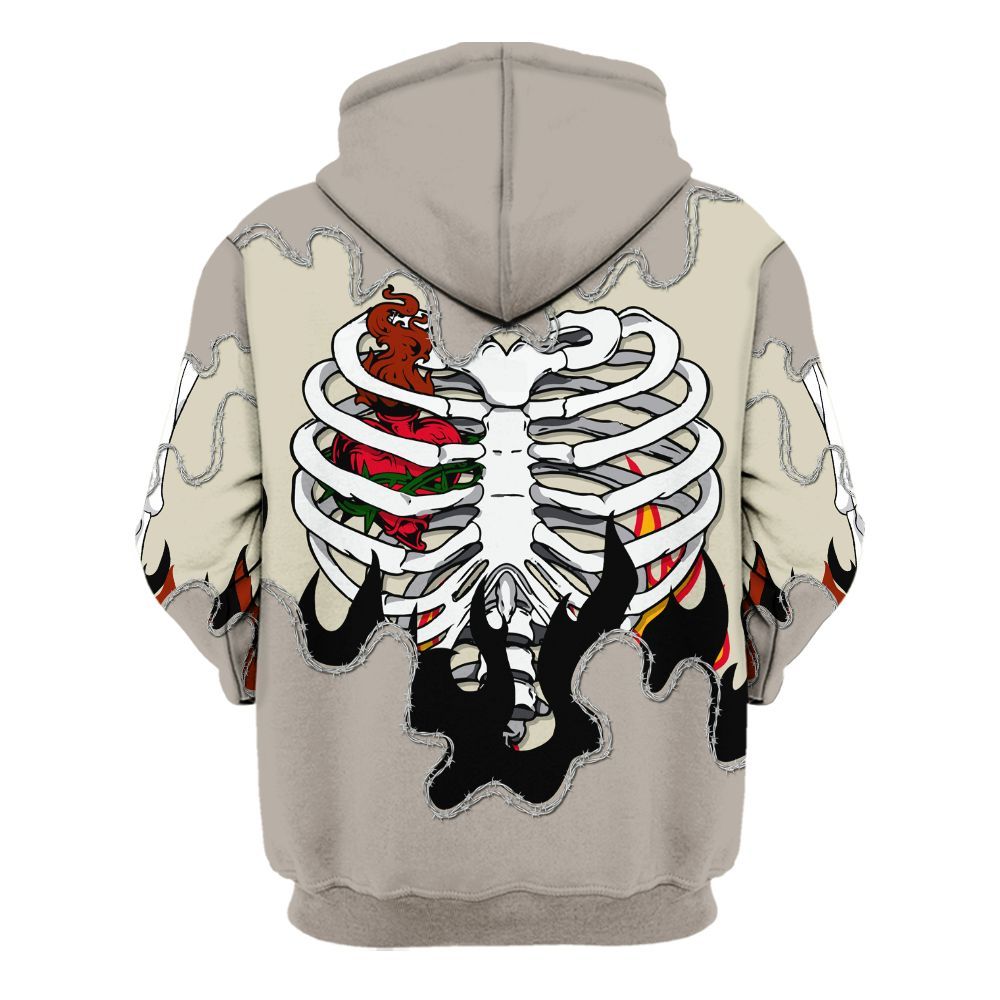 Hoodie To Match El Grito 5s - Skeleton Heart On Fire All Over Print