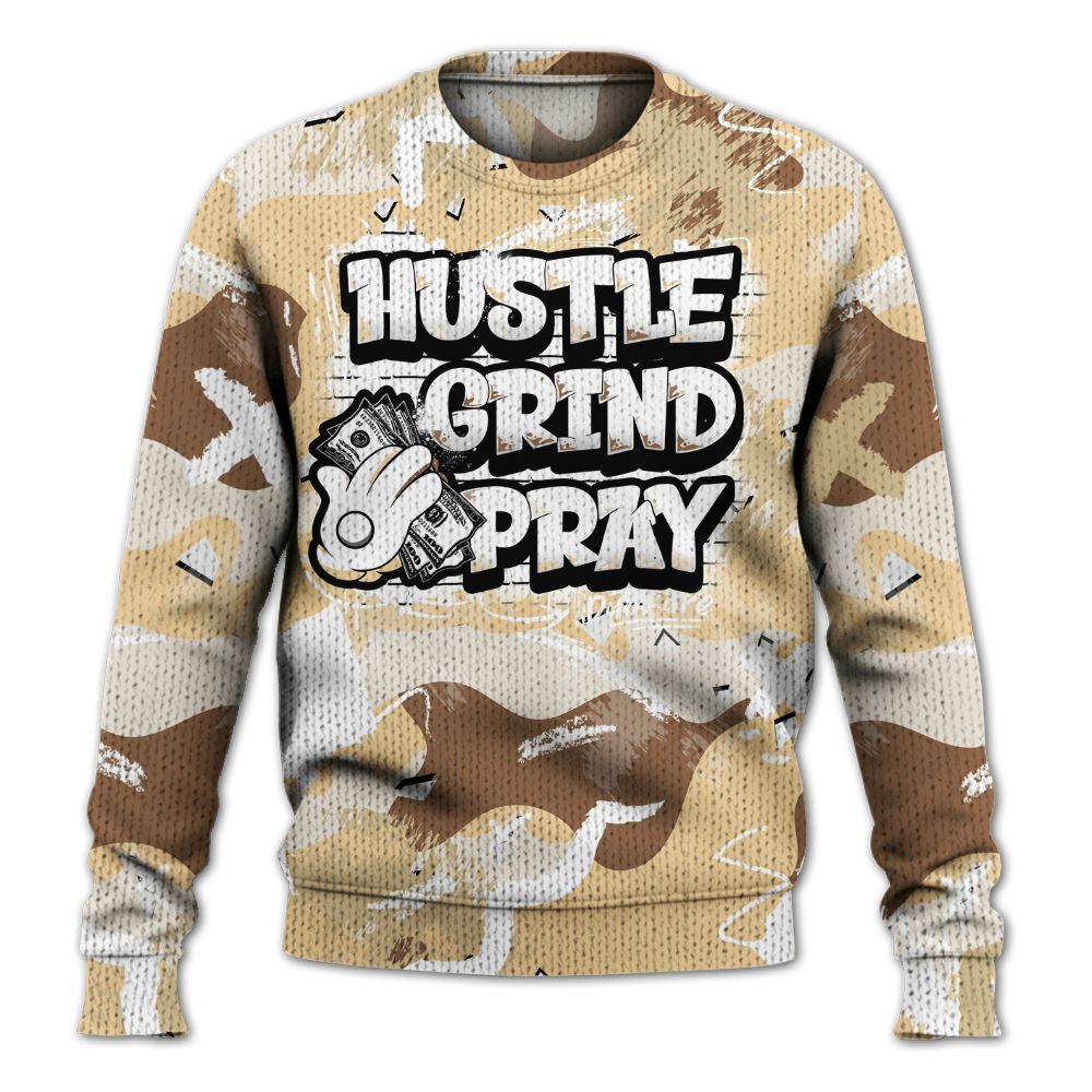 Knitted Sweater To Match Desert Camo 3s - Hustle Grind Pray Retro