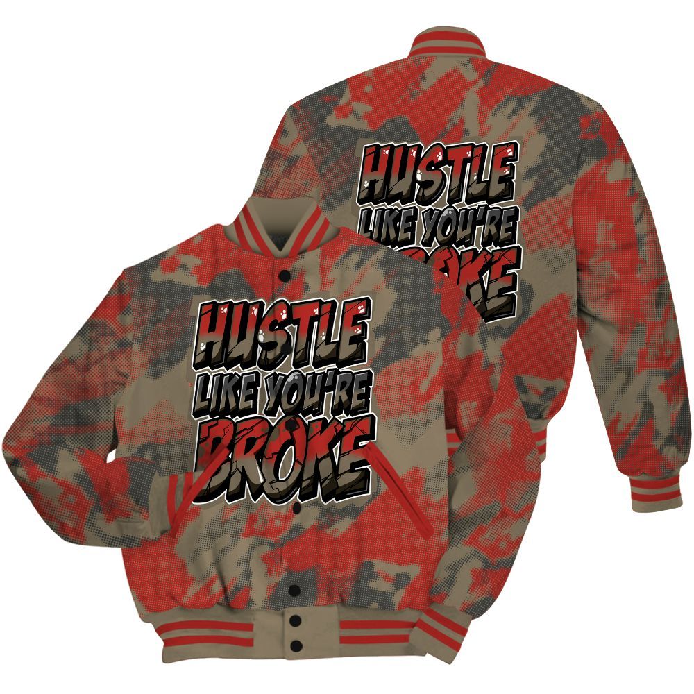 Varsity Jacket To Match Olive 9s Shirt - Hustles Like Broke Abstract All Over Print