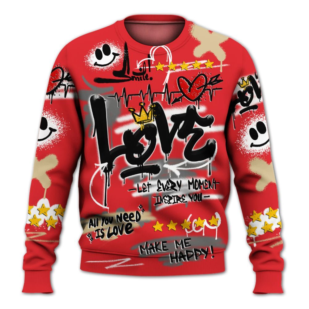 Sweatshirt To Match Prime 93 Fire Red - Happy Love Beats Graffiti Streetwear All Over Print