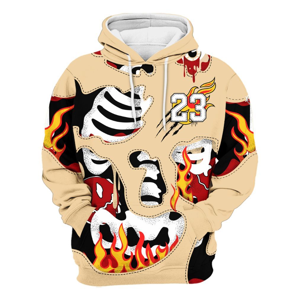 Hoodie To Match Dunk Low Strawberry Waffle - Skeleton Smile Flame Drip All Over Print