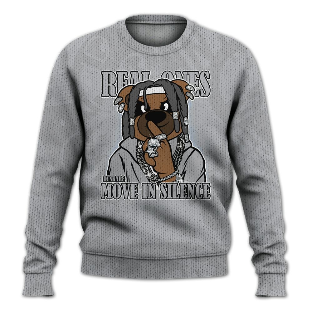 Knitted Sweater To Match Low OG Wolf Grey 1s - Silent Achievers Bear Monogram Graffiti