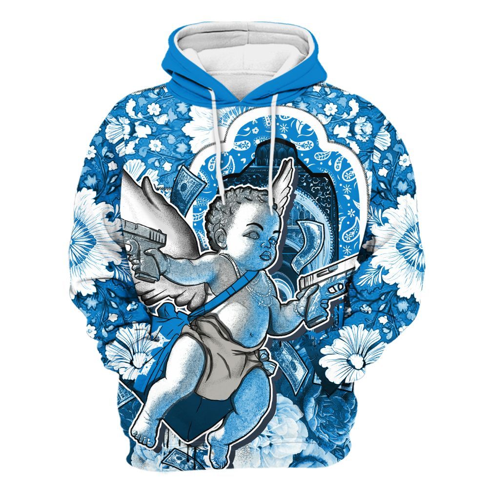 Hoodie To Match Industrial Blue 4s - Angel Money Bag Military Blue 4s All Over Print