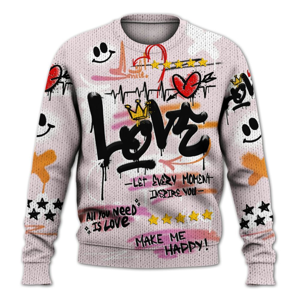 Knitted Sweater To Match Book Sunrise 1s - Happy Love Beats Graffiti Streetwear