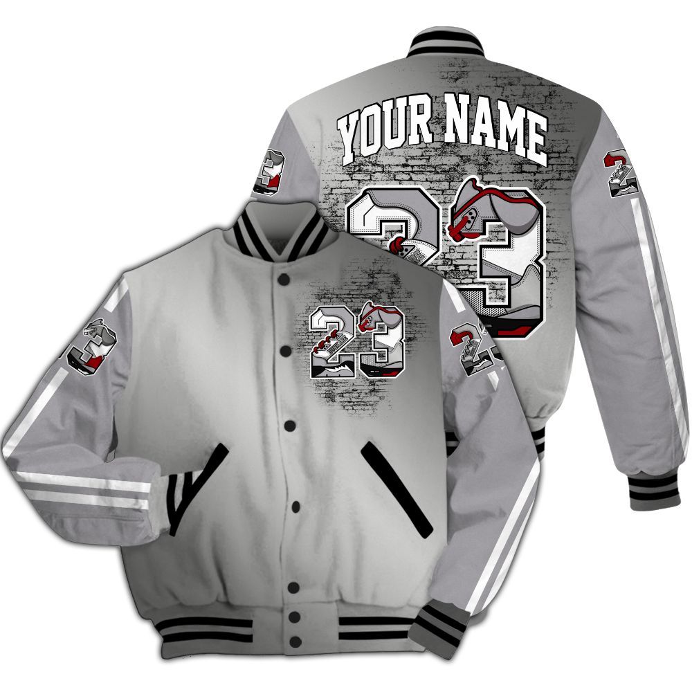Varsity Jacket To Match Metallic Silver 14s - Custom Name Number 23 5s All Over Print