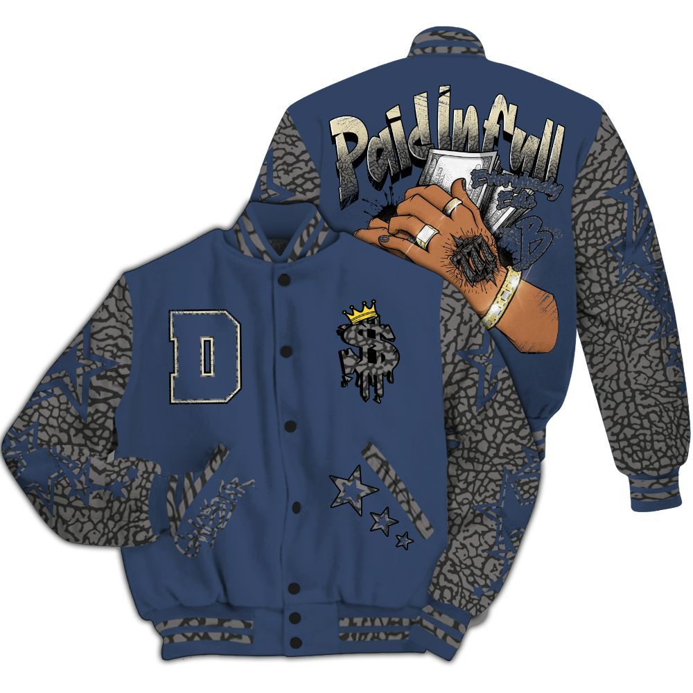 Varsity Jacket To Match Diffused Blue 3s - Lucky Money Paid In Full Retro All Over Print