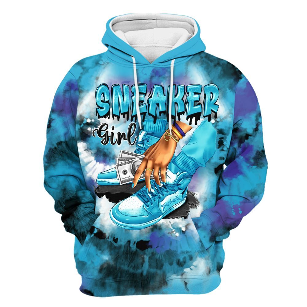 Hoodie To Match Retro Aqua 6s - SNEAKER Girl Money Drip Tie Dye All Over Print