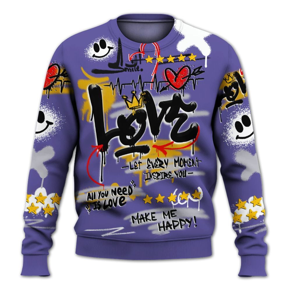 Sweatshirt To Match Lakeshow 4s - Happy Love Beats Graffiti Streetwear All Over Print