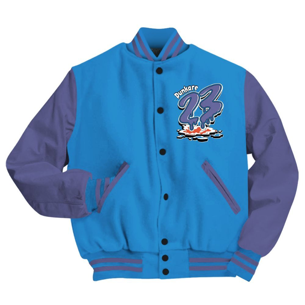 Varsity Jacket To Match Hi-Res Blue 700s - Custom Name 23 Drip All Over Print
