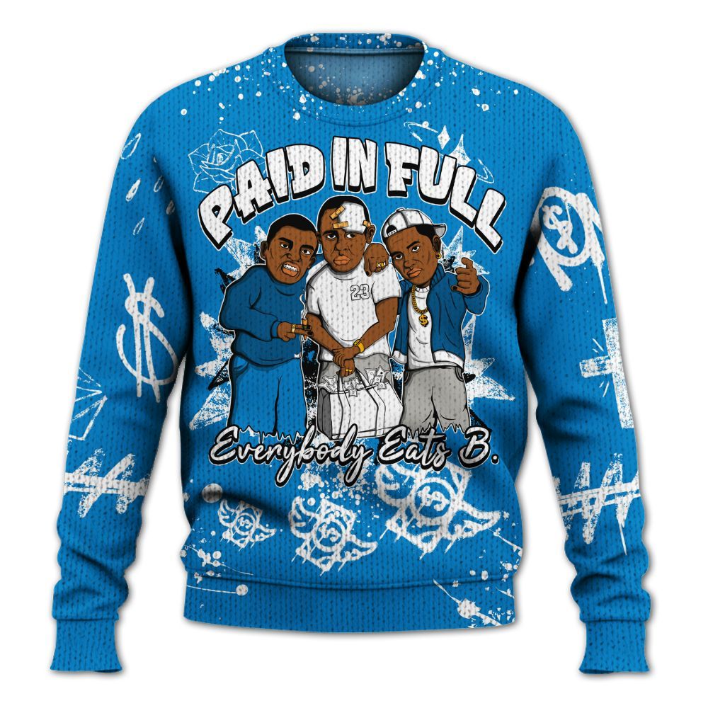 Knitted Sweater To Match Industrial Blue 4s - Everybody Paid In Full Crayon