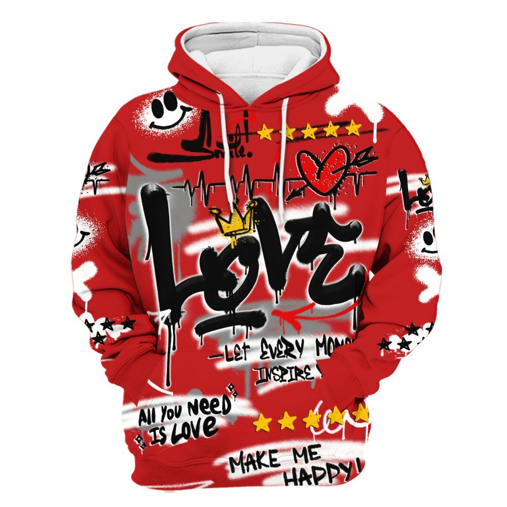 Hoodie To Match Bred Reimagined 4s - Happy Love Beats Graffiti Streetwear All Over Print