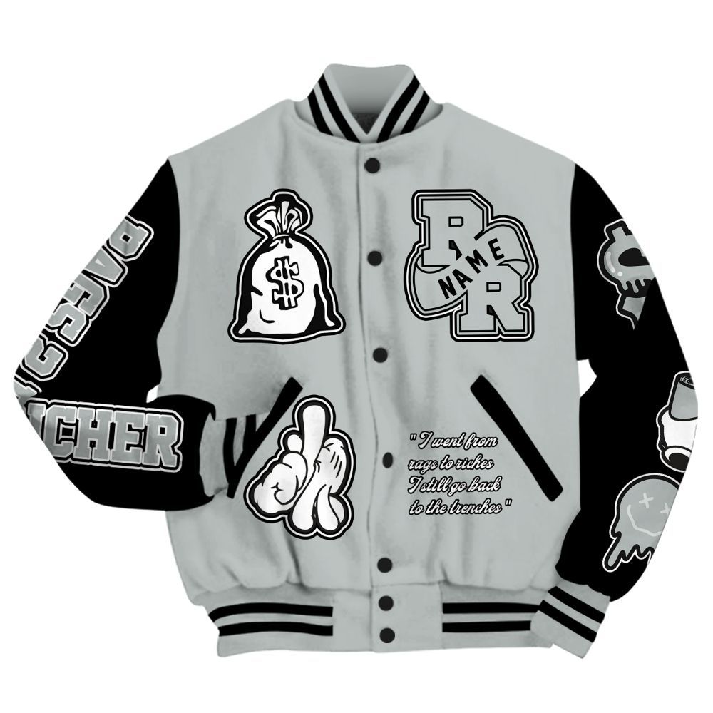 Varsity Jacket To Match Black Wolf Grey 12s - Rag 2 Rich Graphic Custom Name All Over Print