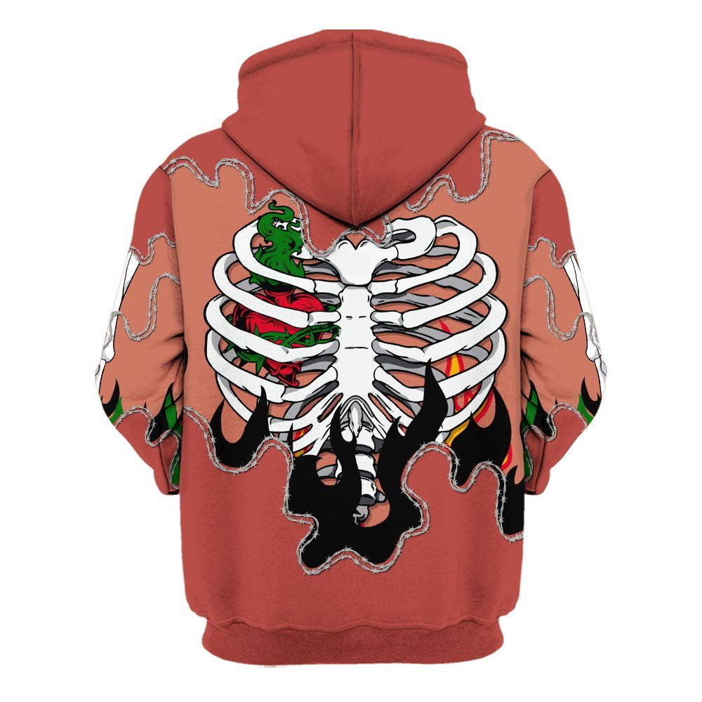 Hoodie To Match Dune Red 13s - Skeleton Heart On Fire All Over Print