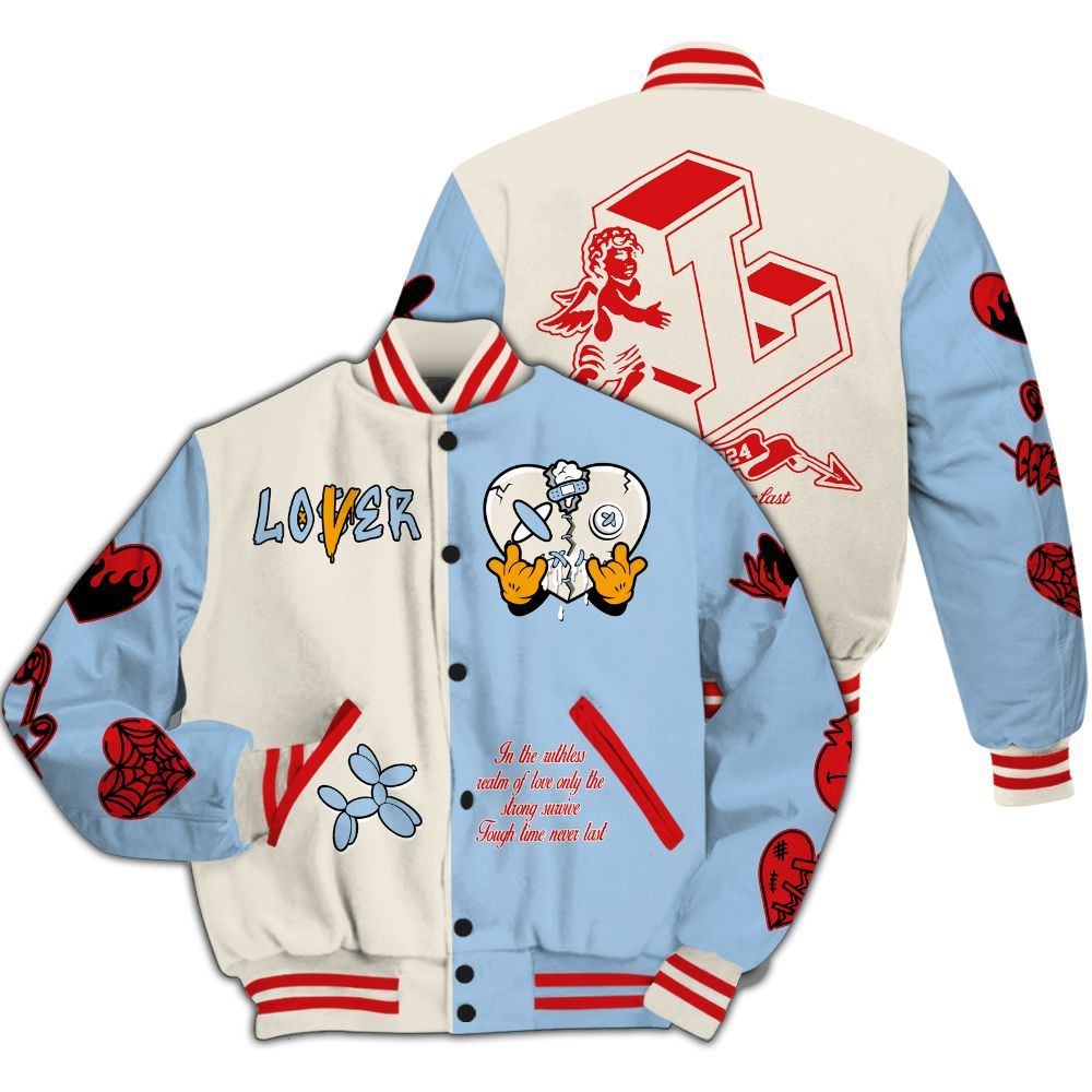 Varsity Jacket To Match Retro High OG Pale Ivory Psychic Blue 1s - Loser Lover Heart F Ck Love All Over Print