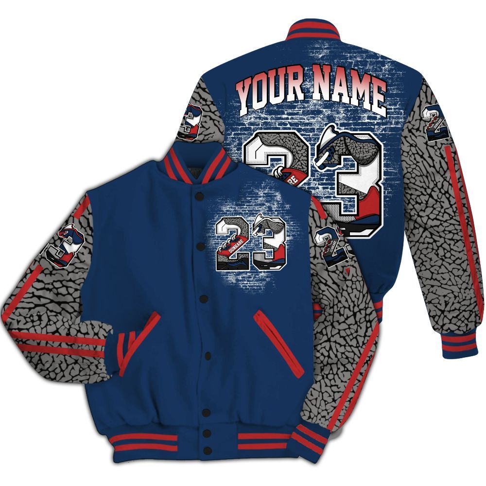 Varsity Jacket To Match SP Sport Royal 3s Shirt, Custom Name Number 23 5s All Over Print