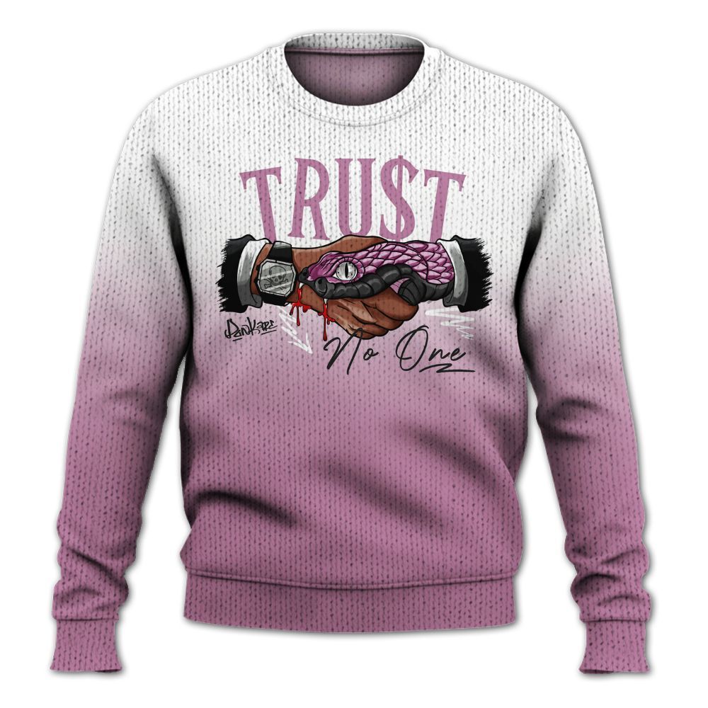 Knitted Sweater To Match Neutral Grey Black White Orchid 4s - Trust No One Drip Graphic