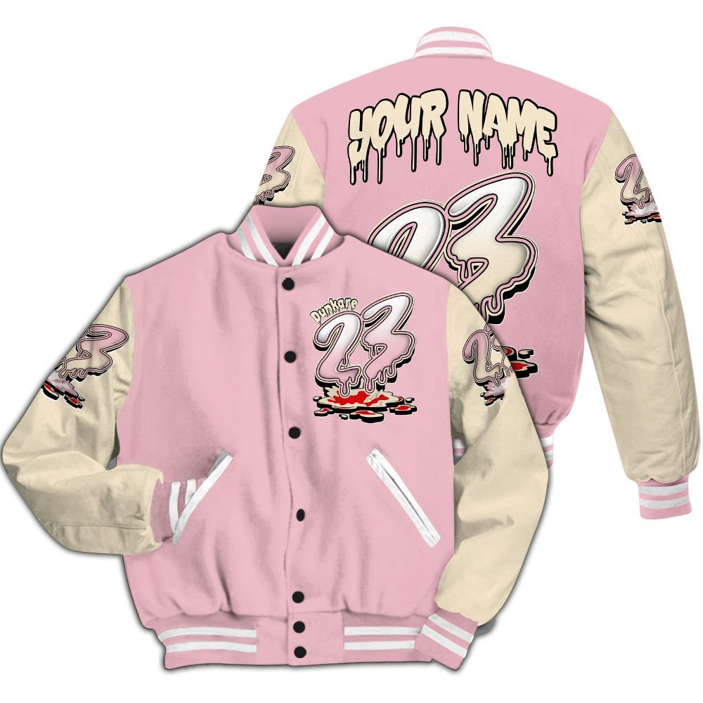 Varsity Jacket To Match Low OG Shy Pink 1s - Custom Name 23 Drip All Over Print