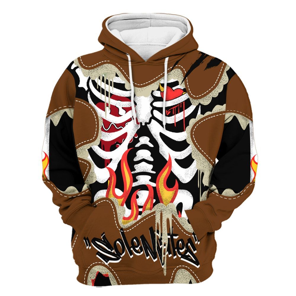 Hoodie To Match Archaeo Brown 5s - Skeleton Burning Heart Drip All Over Print