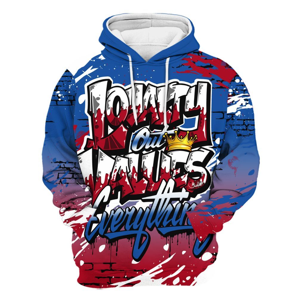 Hoodie To Match Air Griffey Max Black Red Navy Blue 1s - Values Of Loyalty Drip All Over Print