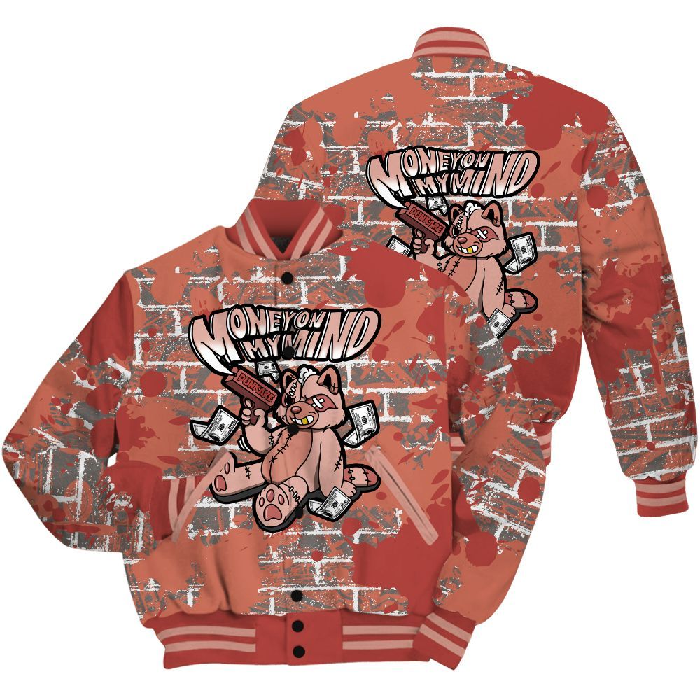 Varsity Jacket To Match Dune Red 13s Shirt - Money On My Mind Raccoon Brick All Over Print