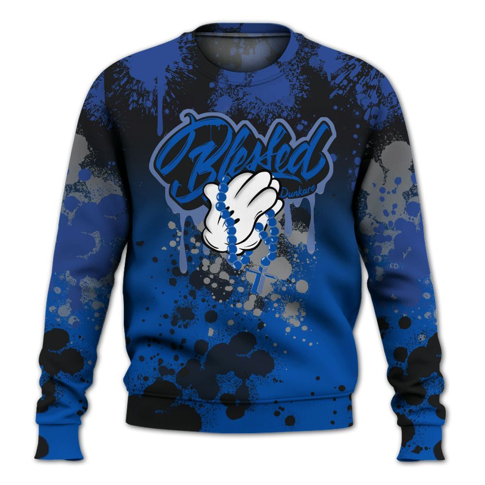Sweatshirt To Match Racer Blue 5s - God Blessed Ink Drip All Over Print