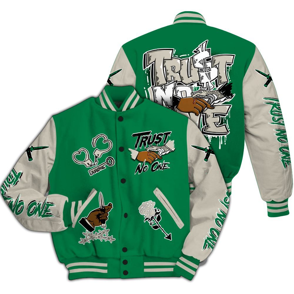 Varsity Jacket To Match Lucky Green 2s - Trust No One Dripping All Over Print
