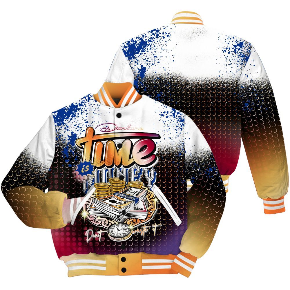 Varsity Jacket To Match Air Griffey Max Los Angeles 1s Shirt, Halftone Time Is Money All Over Print