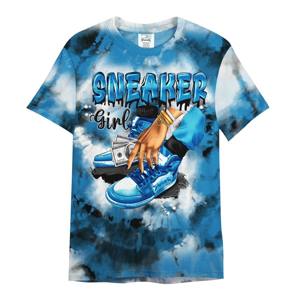 Shirt To Match Retro University Blue 9s - SNEAKER Girl Money Drip Tie Dye All Over Print