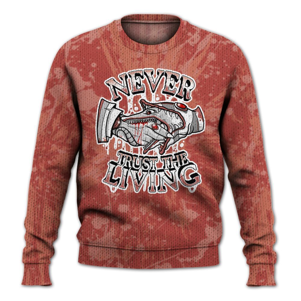 Knitted Sweater To Match Dune Red 13s - Never Trusting Living Graphic Halloween
