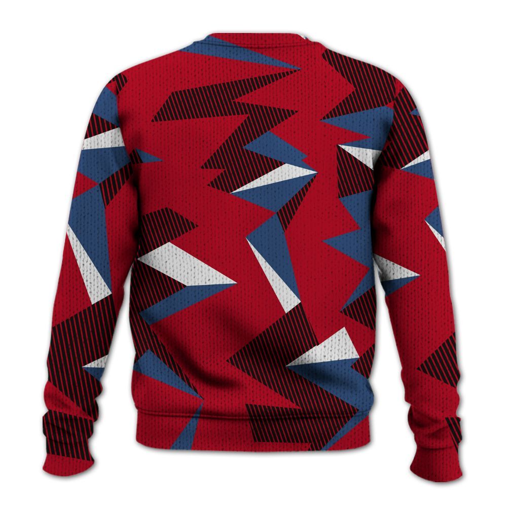 Knitted Sweater To Match Air Griffey Max Black Red Navy Blue 1s - Geometric Camouflage Pattern