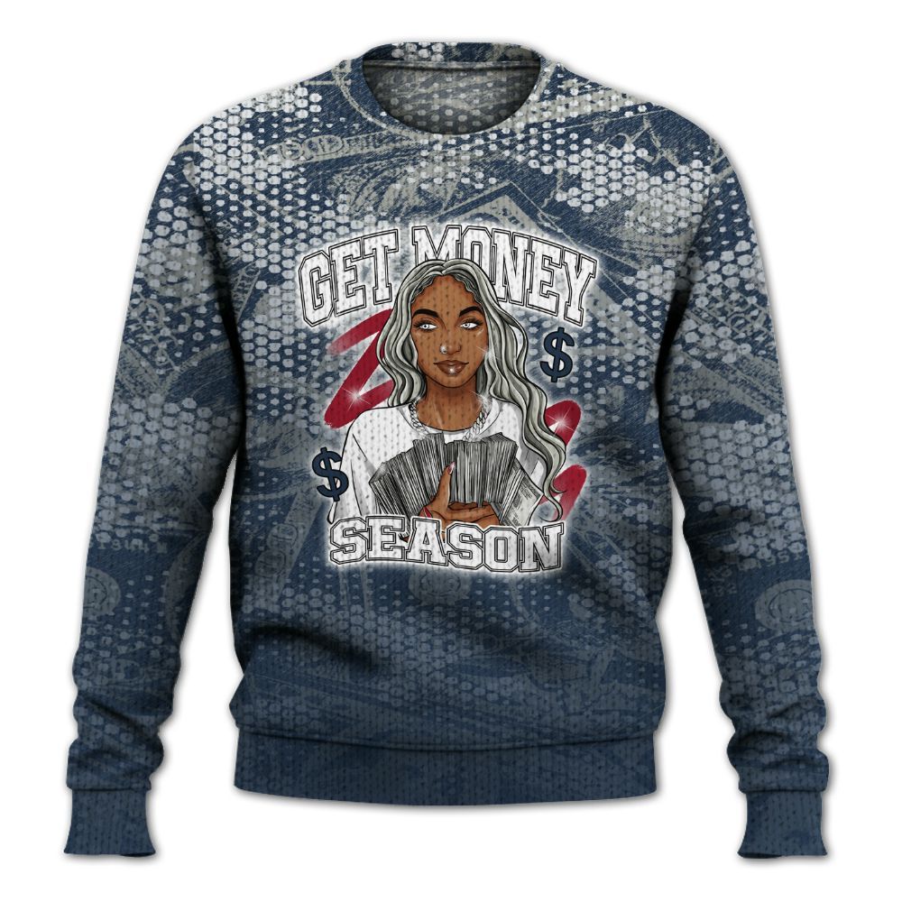 Knitted Sweater To Match White Midnight Navy 6s - Get Moneys Season Banknote