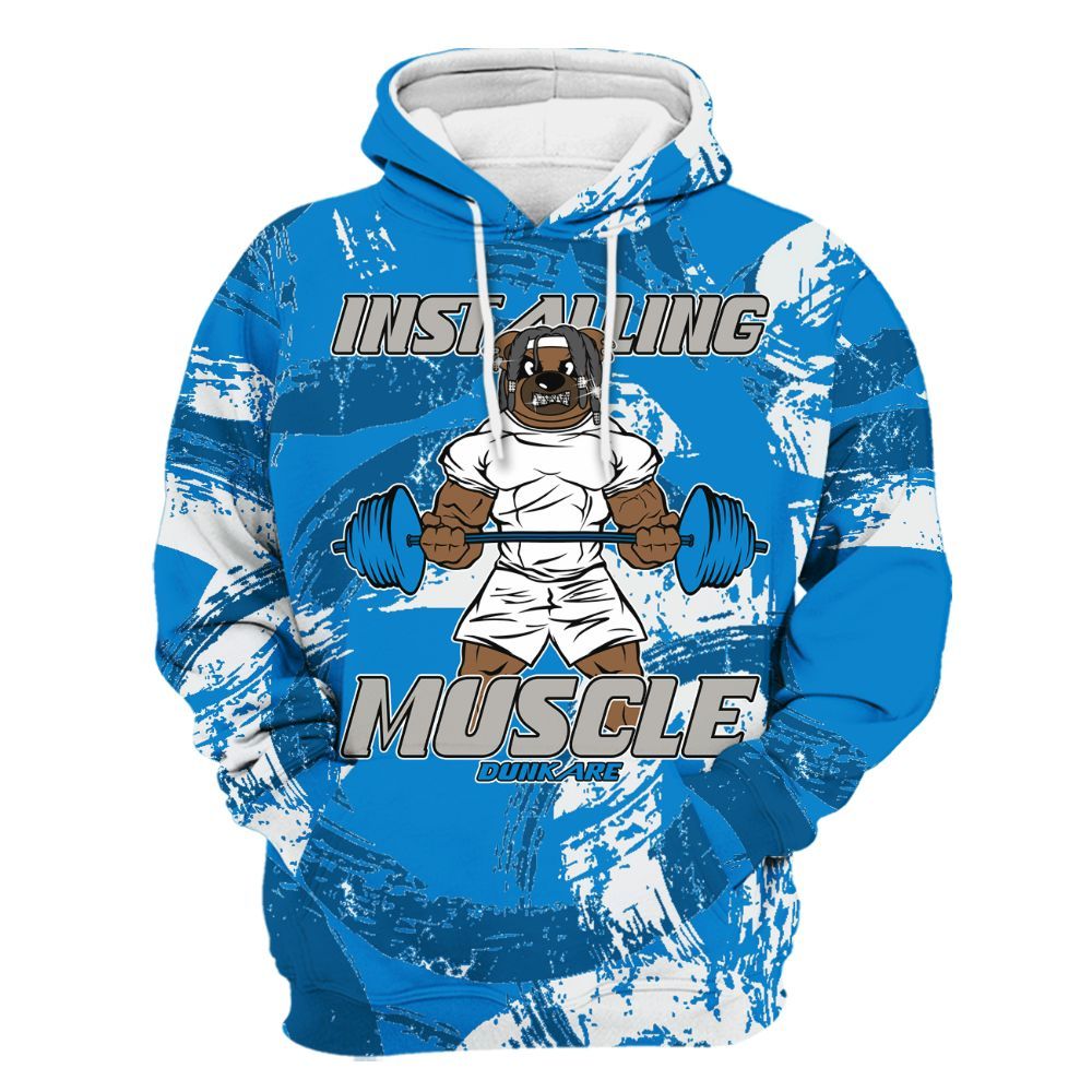 Hoodie To Match Industrial Blue 4s - Installing Muscle Bear Circle Slpash All Over Print