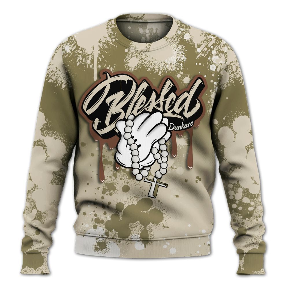 Sweatshirt To Match Sail Neutral Olive 6s - God Blessed Ink Drip All Over Print