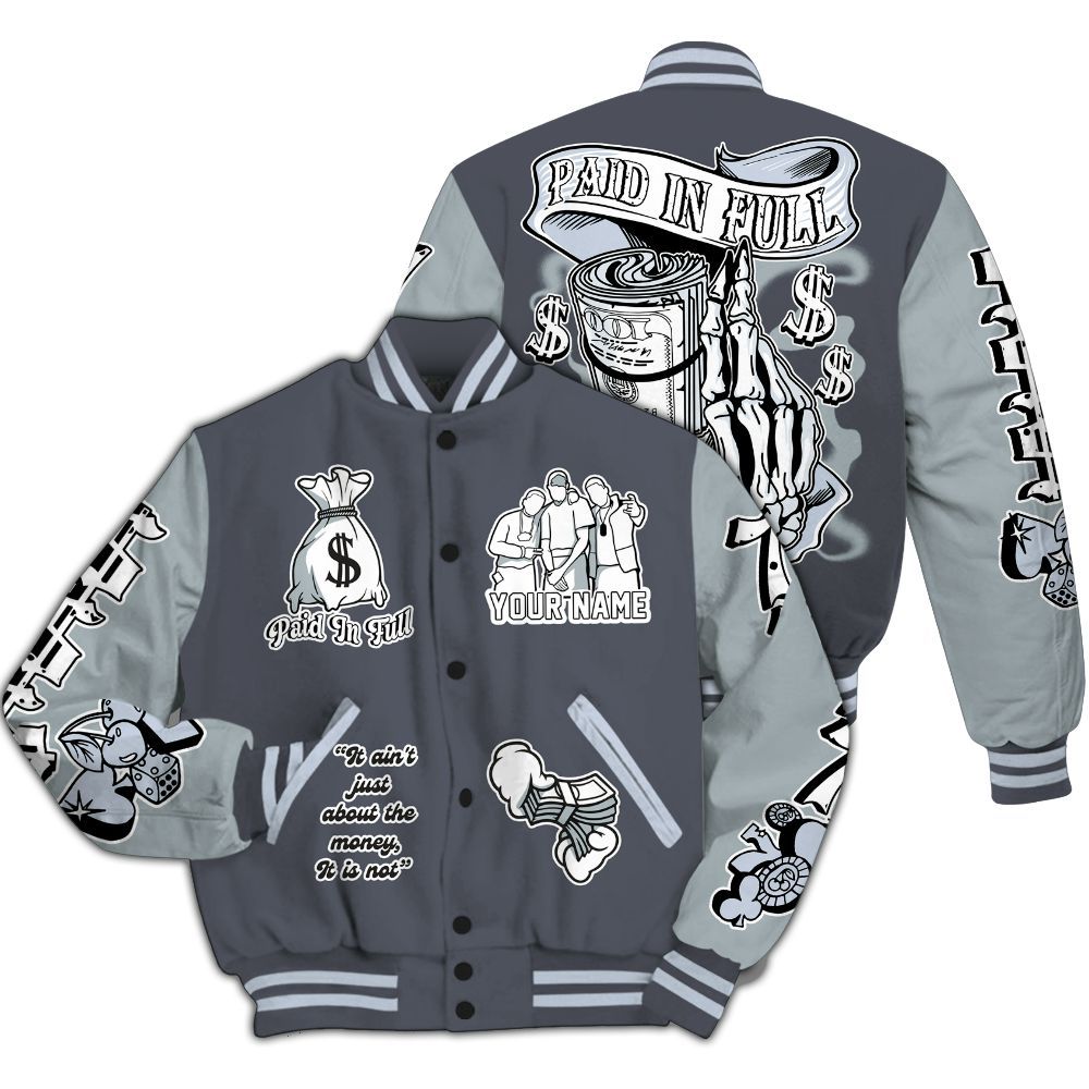 Varsity Jacket To Match Retro Wolf Grey 5s - Paid In Full Baseball Varsity Jacket Custom Name All Over Print